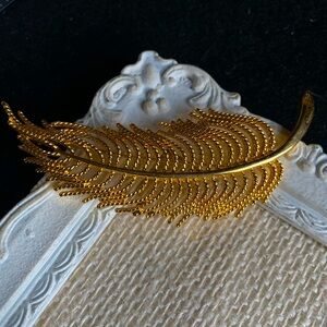 SOLD- Vintage Monet Gold Tone Feather Quill Brooch Pin
